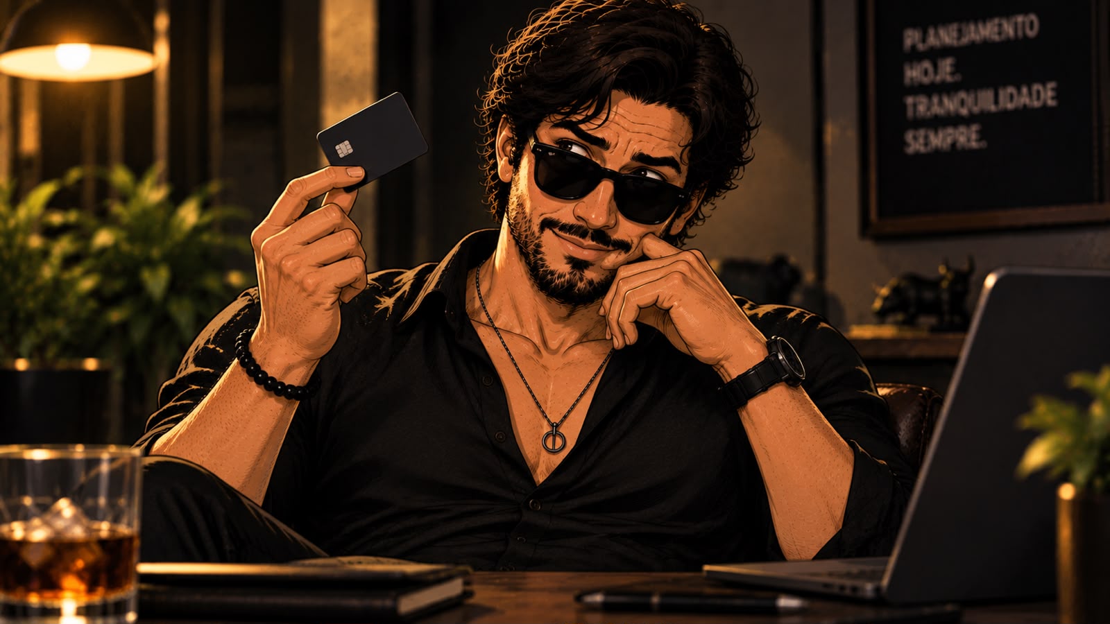 Tuco segurando um cartão de crédito